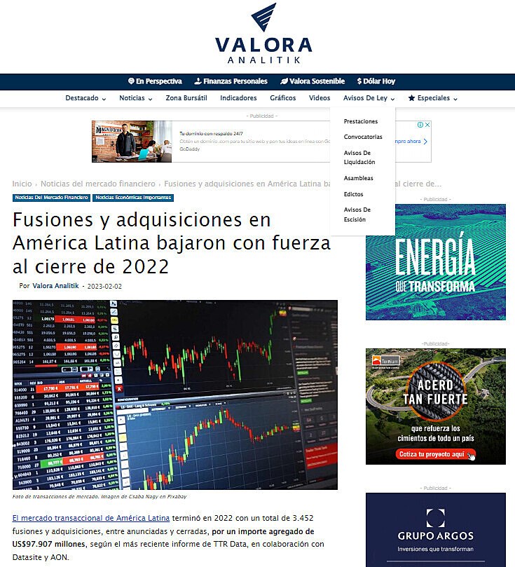 Fusiones y adquisiciones en Amrica Latina bajaron con fuerza al cierre de 2022